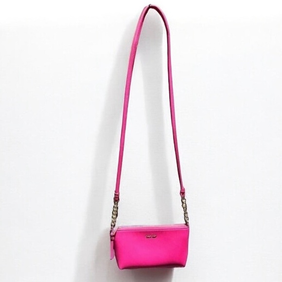 Calvin Klein Pink Saffiano Crossbody Crossbody Purse Bag; Gold Chain Strap - Picture 2 of 9